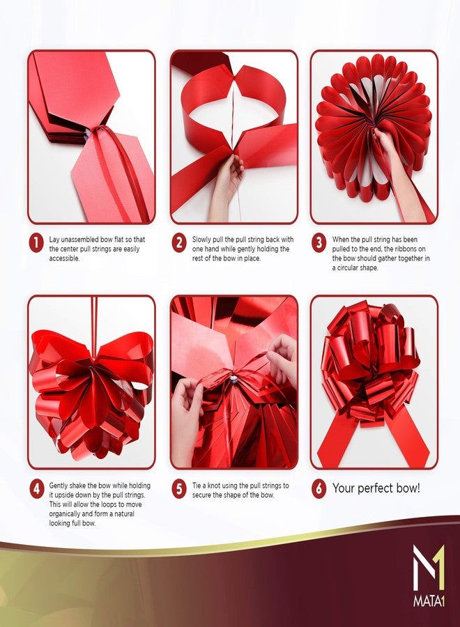 Mata1-USA - Huge Car Bow - Shiny Red, 18 Inch - Big Gift Wrapping Bow for Large Gift Decoration - Giant Size for Indoor & Outdoor Use - 20 Loops & 4 Stickers - No Magnets That Scratch - Image 4